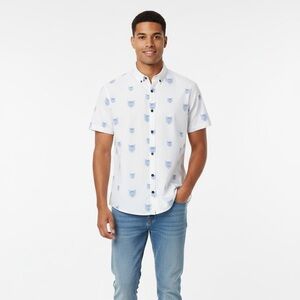 Stylish White and Blue Casual Button Down Shirt